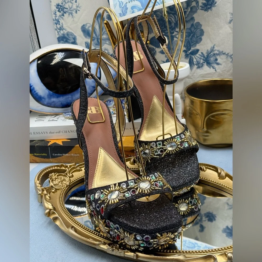 🆕 GB GIANNI BINI 🧿 NWOB Enchant-Ment Bead Embellished Platform Sandals, Sz 8M